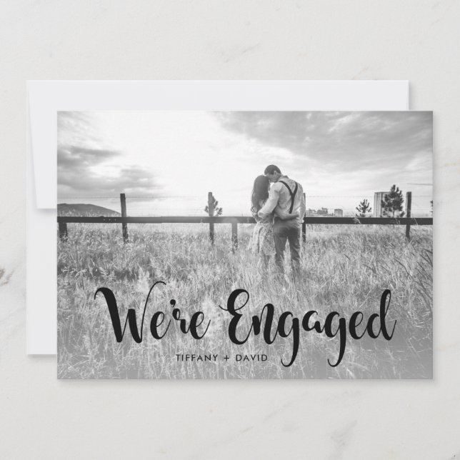 Engagement Party | Photo with Modern Black Overlay Invitation (Front)