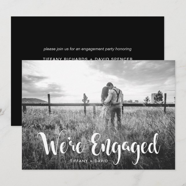 Engagement Party | Photo with Modern White Overlay Invitation (Front/Back)