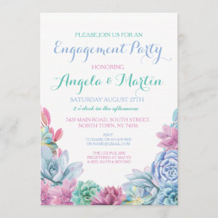 Engagement Party Pink Blue Succulents Invite