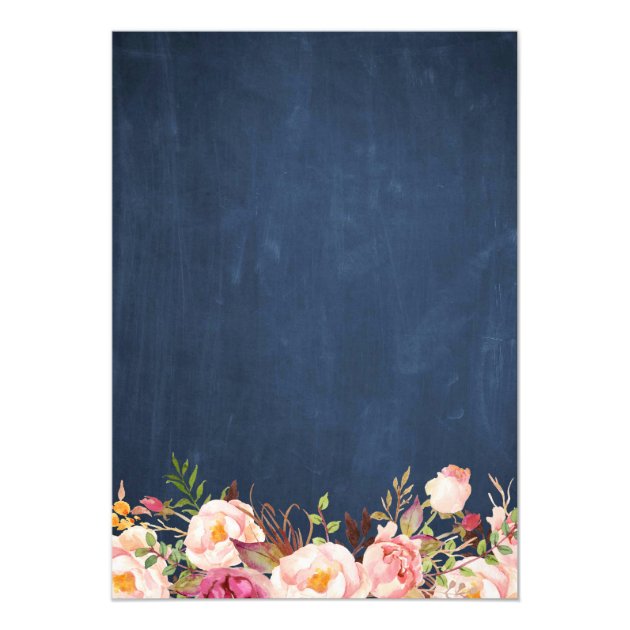 Engagement Party Pink Floral Blue Chalkboard Invitation