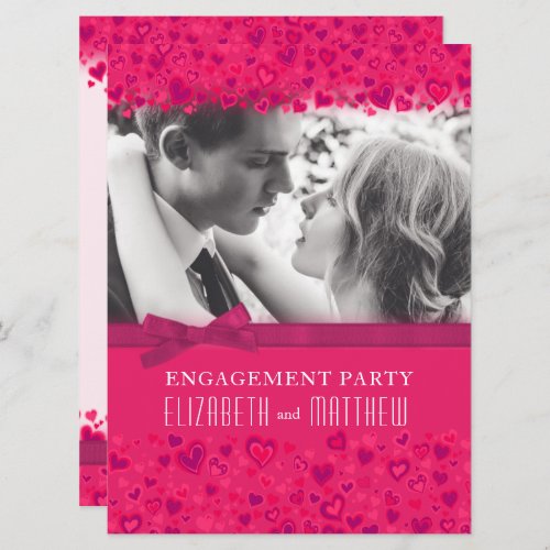 Engagement party pink hearts photo bow invitation