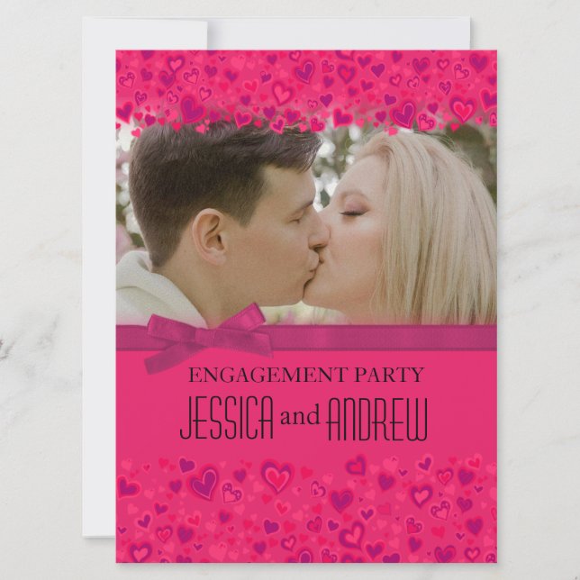 Engagement party pink hearts your photo invitation (Front)
