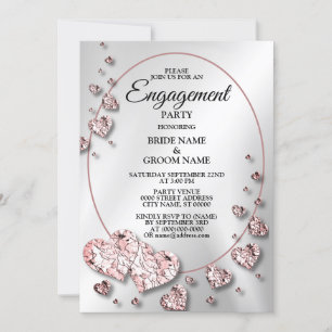 Engagement Party Pink Peach Shiny Hearts Geometric Invitation