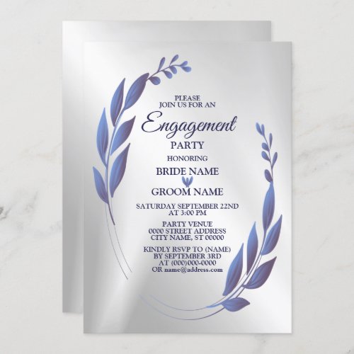 Engagement Party Purple Blue Floral Frame Silver Invitation