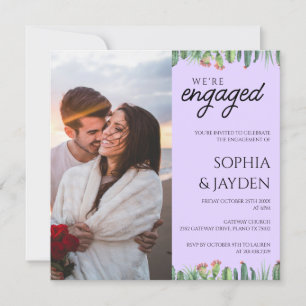 Engagement Party Purple Cactus Watercolor Garden Invitation