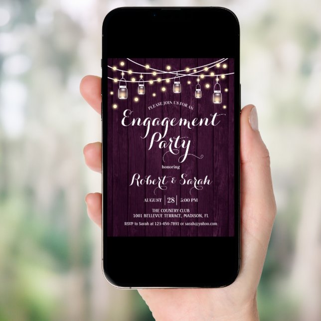 Engagement Party - Purple Rustic Wood Invitation (Front Digital)