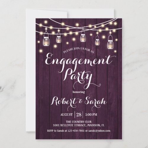 Engagement Party _ Purple Rustic Wood Invitation