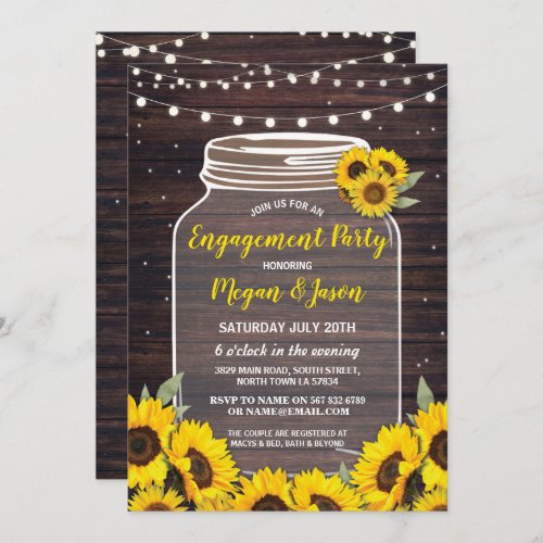 Engagement Party Rustic Jar Wood Sunflowers Invitation