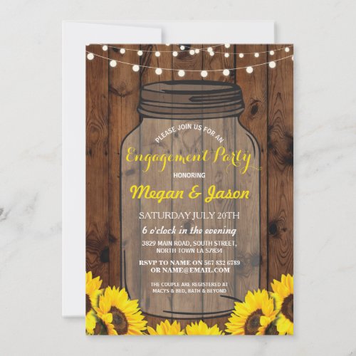 Engagement Party Rustic Jar Wood Sunflowers Invite