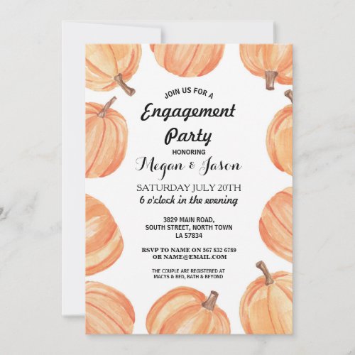 Engagement Party Rustic Pumpkin Watercolor Fall Invitation