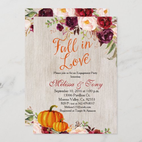 Engagement Party Rustic Shower Fall Pumpkin Invite