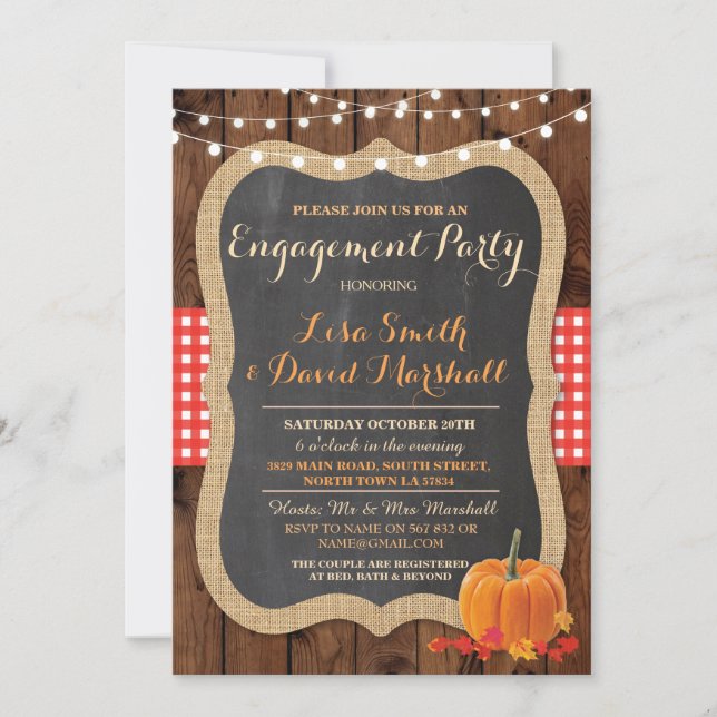 Engagement Party Rustic Shower Fall Pumpkin Invite (Front)