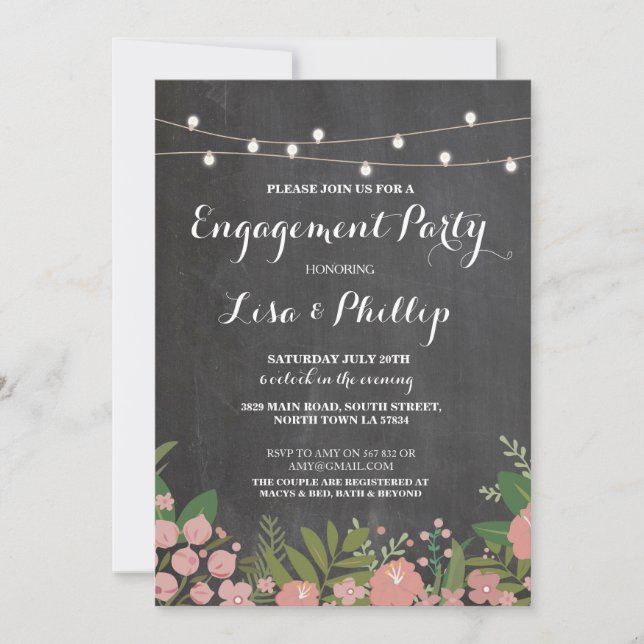 Engagement Party Rustic Shower Floral Chalk Invite (Front)