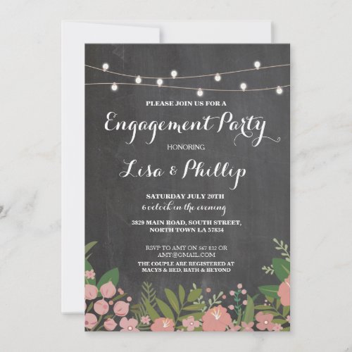 Engagement Party Rustic Shower Floral Chalk Invite