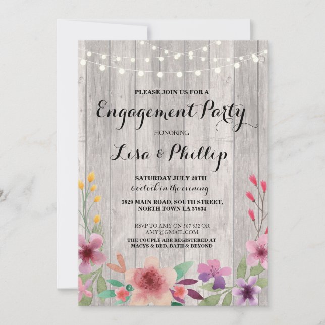 Engagement Party Rustic Shower Floral Invite (Front)