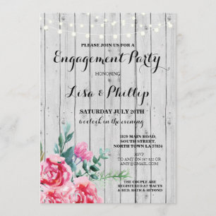 Engagement Party Rustic Shower Red Floral Invite