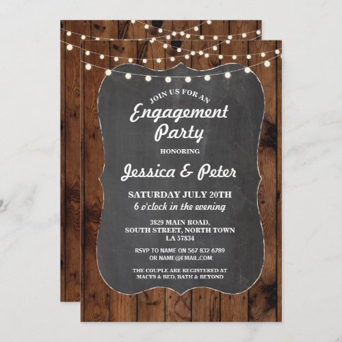 Engagement Party Rustic Wood Chalk Invite