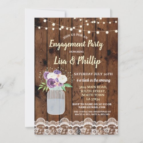 Engagement Party Rustic Wood Floral Jar Invite
