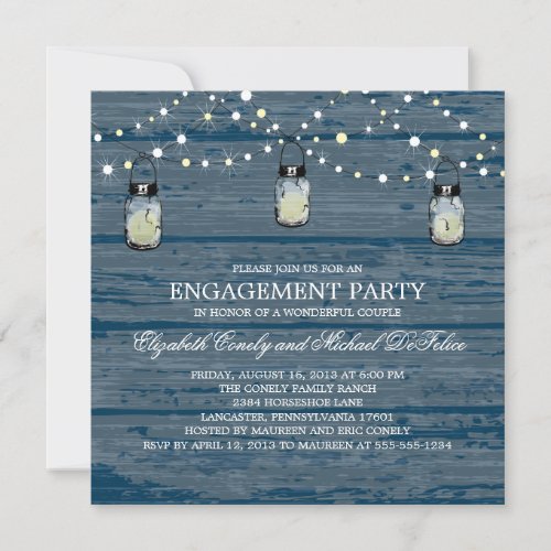 Engagement Party Rustic Wood Mason Jar and Lights Invitation