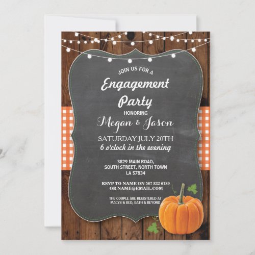 Engagement Party Rustic Wood Pumpkin Chalk Fall Invitation