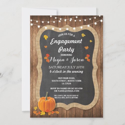 Engagement Party Rustic Wood Pumpkin Chalk Invite