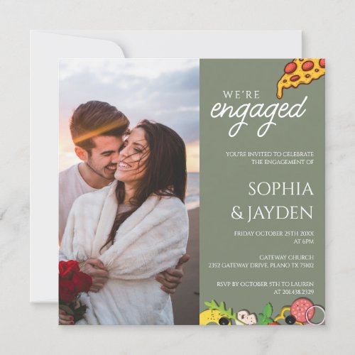 Engagement Party Sage Green PIZZA Modern Invitation