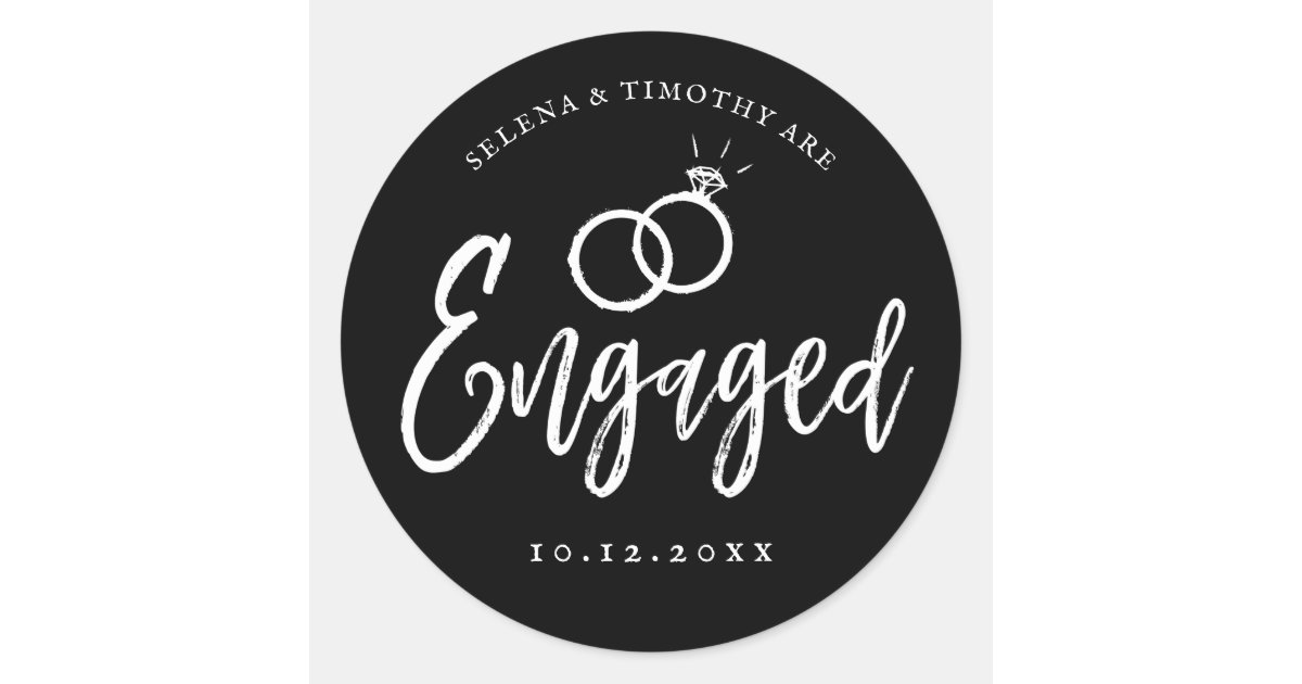 Engagement Party Script Lettering | Black | Classic Round Sticker | Zazzle