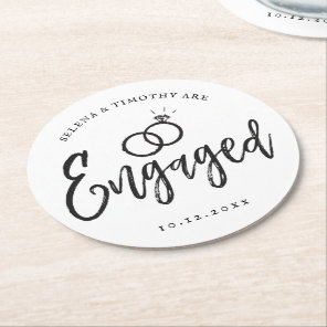 Engagement Party Script Lettering | Round Paper Coaster