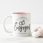 Engagement Party Script Lettering Two-Tone Coffee Mug<br><div class="desc">A fun and unique script-lettered classic mug tailored specifically to your new engagement.  It features the word "engaged" with wedding rings resting over it. Underneath this and above it are the names of the bride and groom and the engagement date.</div>