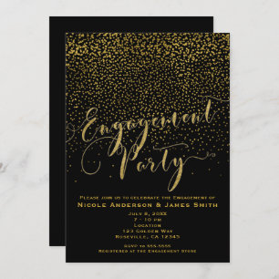 ENGAGEMENT PARTY Shower Black & Gold Confetti Glam Invitation