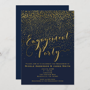 ENGAGEMENT PARTY Shower Navy Blue & Gold Confetti Invitation