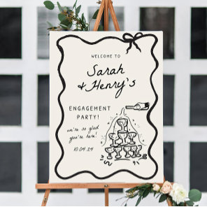 Engagement Party Sign Invitation Hand Drawn Couple
