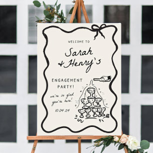 Engagement Party Sign Invitation Hand Drawn Couple