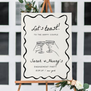 Engagement Party Sign Invitation Hand Drawn Couple