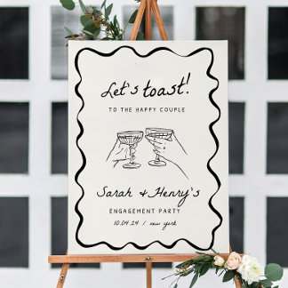Engagement Party Sign Invitation Hand Drawn Couple