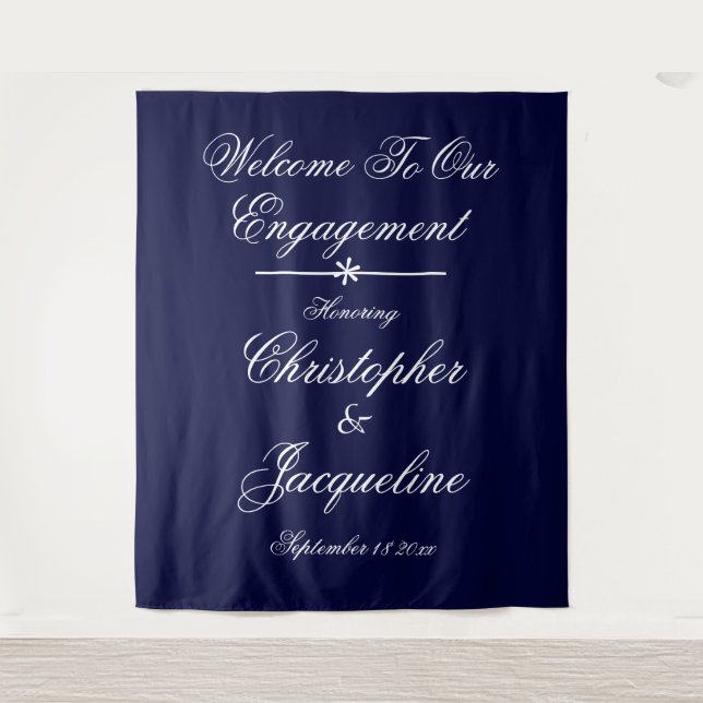  Engagement Party Simple Chic Navy Photo Backdrop (Front)