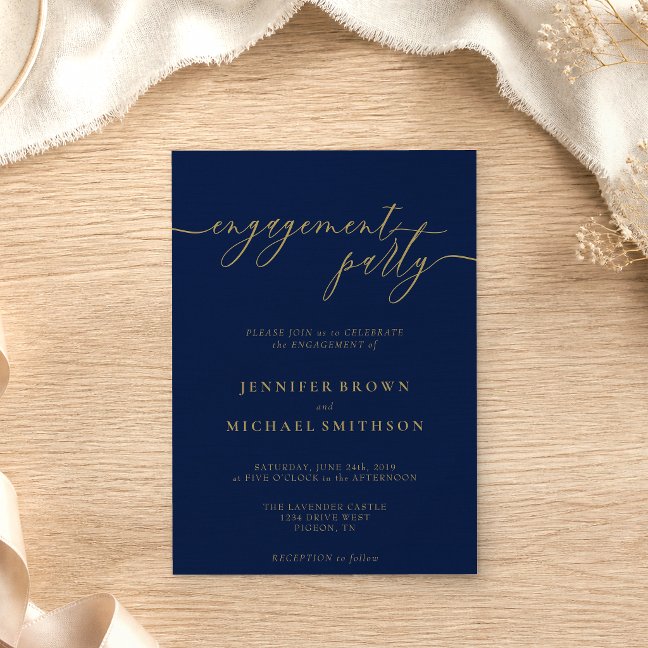 Engagement Party Simple Navy Gold Invitation