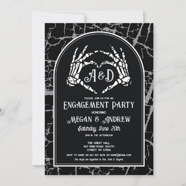 Engagement Party Skeleton Heart Hands Gothic Invitation (Front)