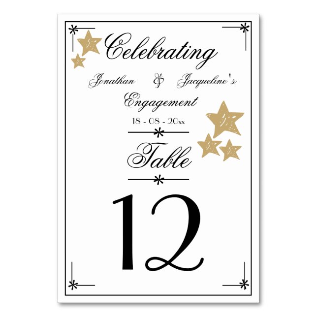 Engagement Party Stars Simple Elegant Script Name  Table Number (Front)
