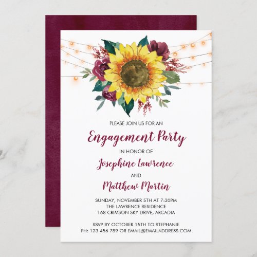 Engagement Party Sunflower Burgundy Floral Invitation