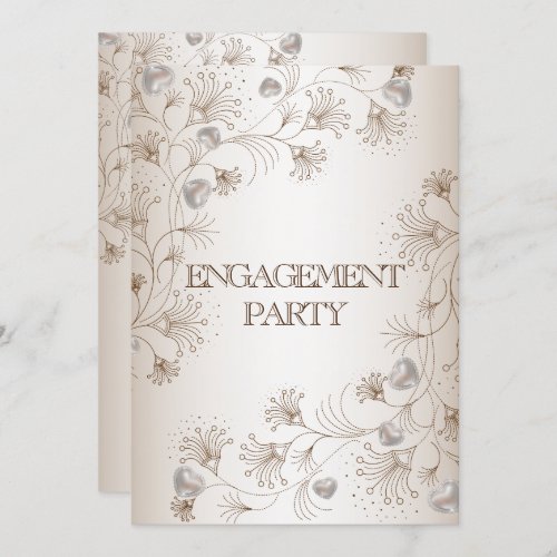 Engagement Party Tan Floral Heart Beige Elegant Invitation