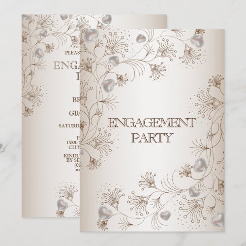 Engagement Party Tan Floral Heart Beige Elegant Invitation