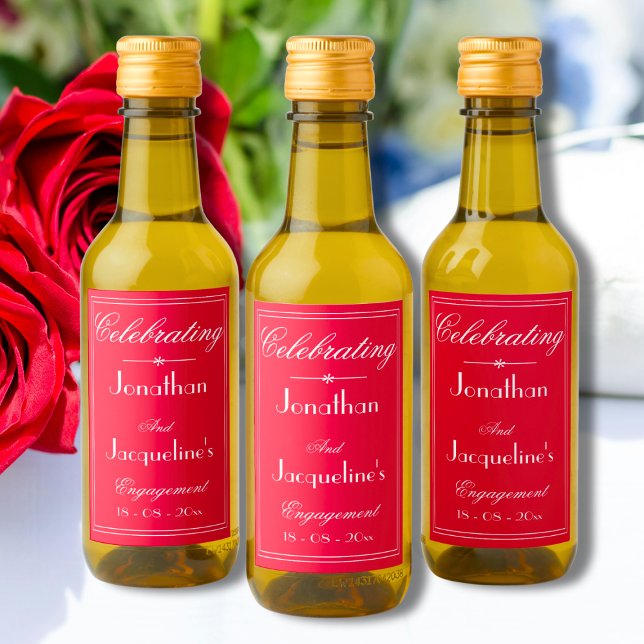 Engagement Party Thank You Favor Red & White Mini  Wine Label (For a Perfect Engagement Party -Thank You Favors Red & White Mini Wine Labels.)