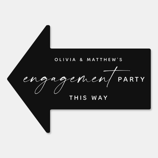 Engagement Party This Way | Script Black Arrow Sign (Front)