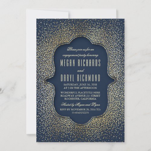 Engagement Party Vintage Gold Glitter Navy Invitation