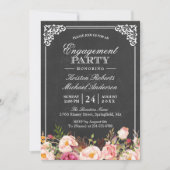 Engagement Party Vintage Pink Floral Chalkboard Invitation (Front)