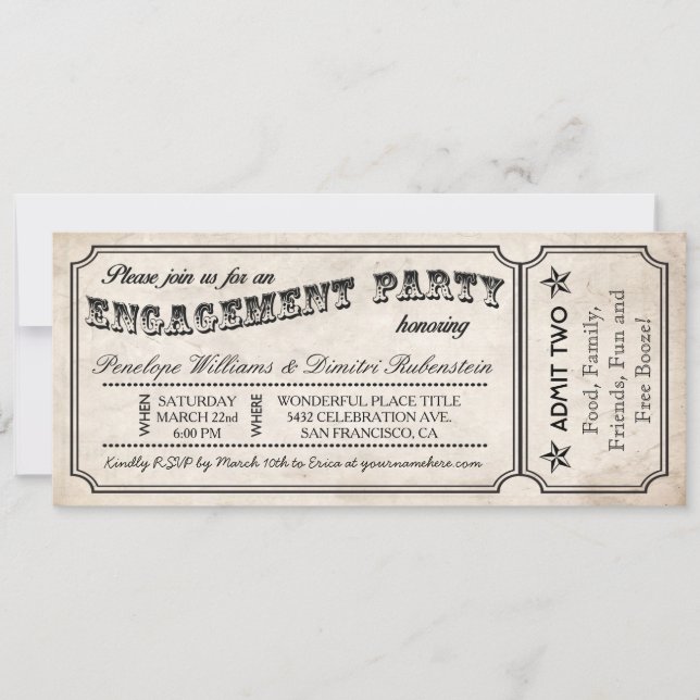 Engagement Party Vintage Ticket Invitations (Front)