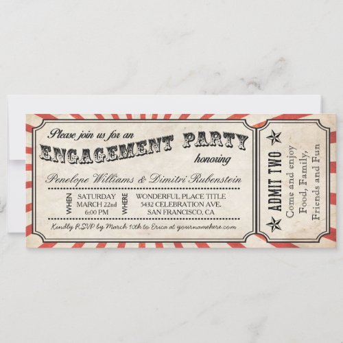 Engagement Party Vintage Ticket Invitations