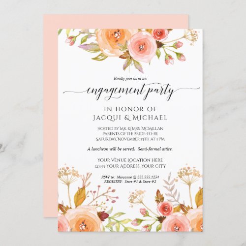 Engagement Party Watercolor Floral Rose Bouquet Invitation