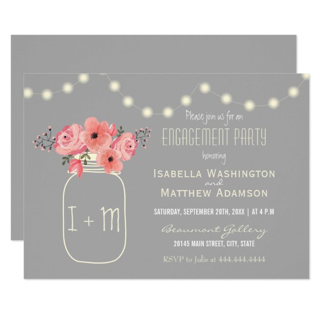Engagement Party | Watercolor Flowers & Mason Jar Invitation